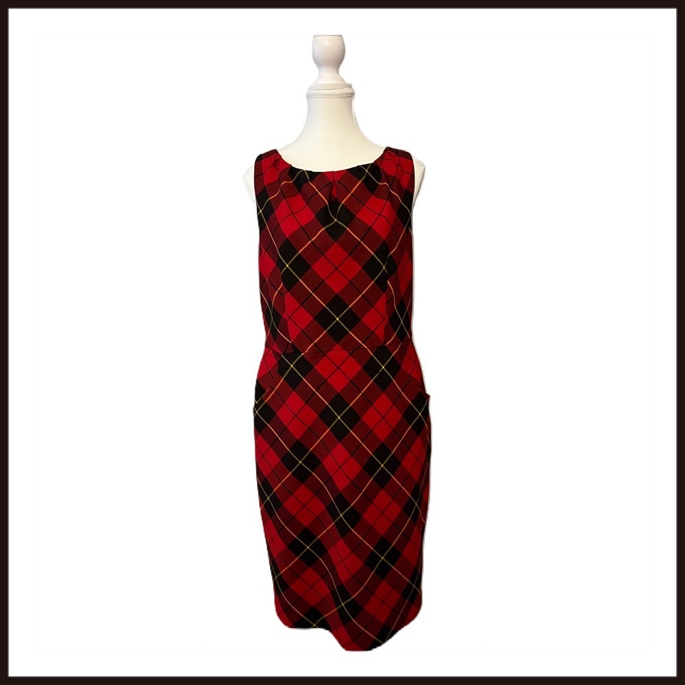 Nine West Red & Black Plaid Sheath Dress SZ 10